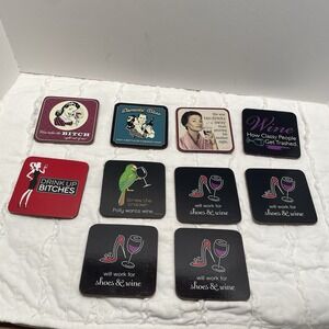 10 Piece Fun Coasters Cork‎ Bottom Wine Jokes Puns By Chris's Stuff
